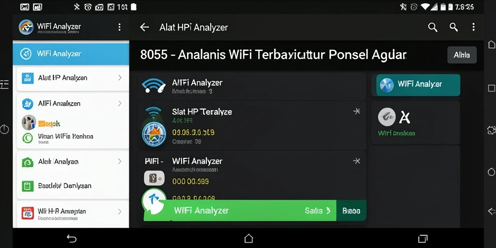 Antarmuka aplikasi 8055 menampilkan analisis jaringan WiFi secara jelas.