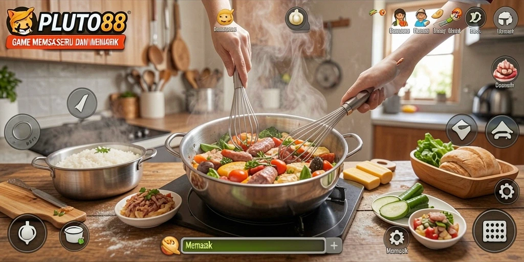 Antarmuka menarik PLUTO88 saat memasak hidangan.