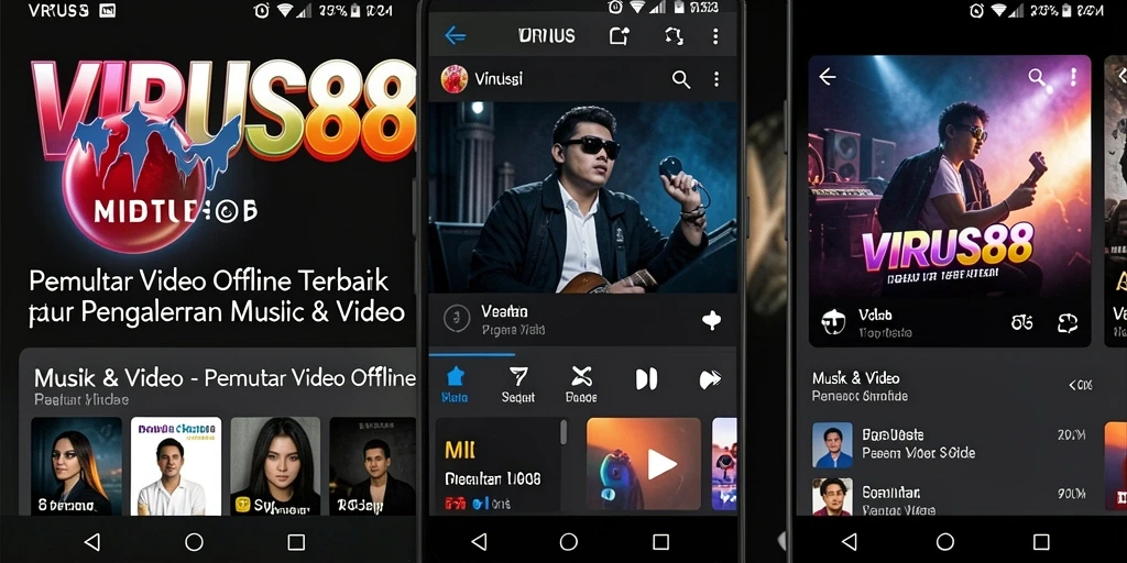 Antarmuka pengguna VIRUS88 yang sederhana dan menarik untuk pemutar video offline.