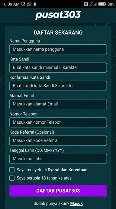 Panduan Registrasi Akun Baru pusat303 untuk Pengguna Android